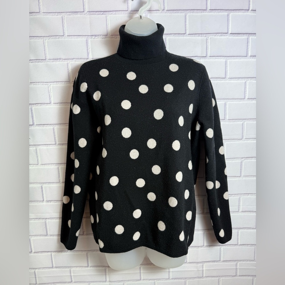 Ann Taylor Black & White Polka Dot Turtleneck Sweater Sz L Soft Knit Classic - Picture 3 of 12